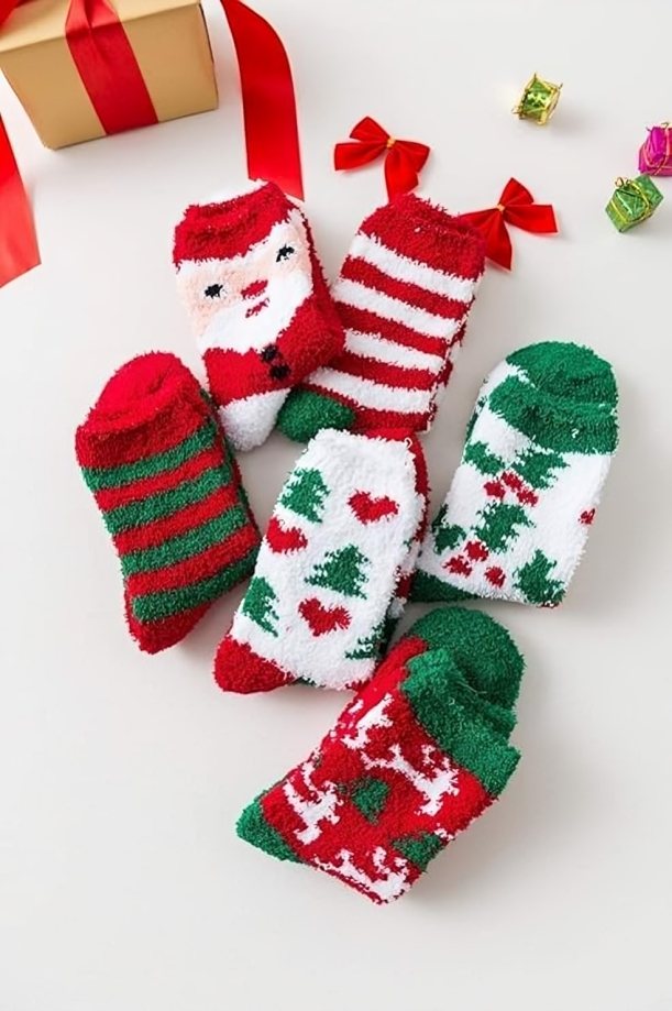 جوارب عيد الميلاد السميكة الدافئة Christmas Socks جوارب صوف شتوية للنوم المنزلي منفوشة جوارب سرير