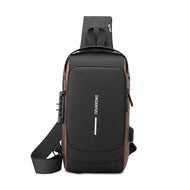 حقيبة كروسبودي مع حقيبة كتف واحدة للشحن عبر USB مقاوم للماء مضاد للسرقة مصمم للجنسين للسفر- اسود × بني