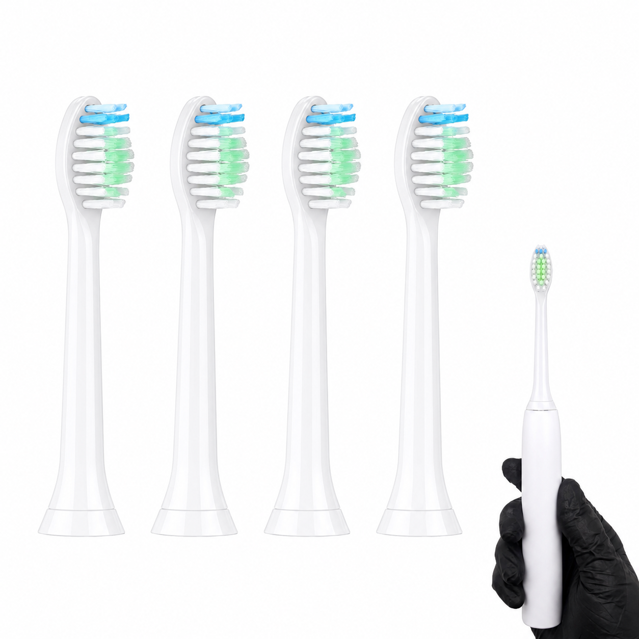 عبوة 4 رؤوس فرشاة أسنان كهربائية بديلة متوافقة مع Philips Sonicare HX6064 – شعيرات متوسطة لتنظيف الأسنان وإزالة البلاك – أبيض