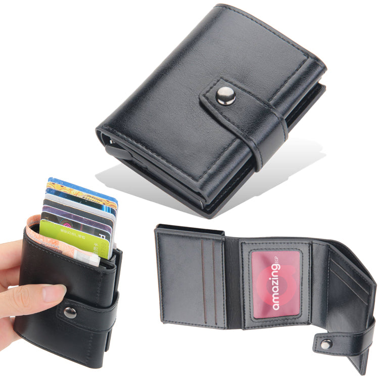 حامل بطاقات مع تقنية RFID  - محفظة رجالية عالية الجودة من الجلد الأصلي، محفظة ذكية نحيفة ورفيعة، محفظة صغيرة هدية لحماية معلومات CC الخاصة بك بتقنية RFID | اسود|