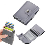 حامل بطاقات مع تقنية RFID  - محفظة رجالية عالية الجودة من الجلد الأصلي، محفظة ذكية نحيفة ورفيعة، محفظة صغيرة هدية لحماية معلومات CC الخاصة بك بتقنية RFID | رمادي|