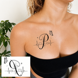 وشم مؤقت مقاوم للماء والعرق بتصميم فراشة وقلب وحروف حرف P – تاتو أنيق بطراز INS للنساء والبنات – يدوم طويلاً | CX-2627