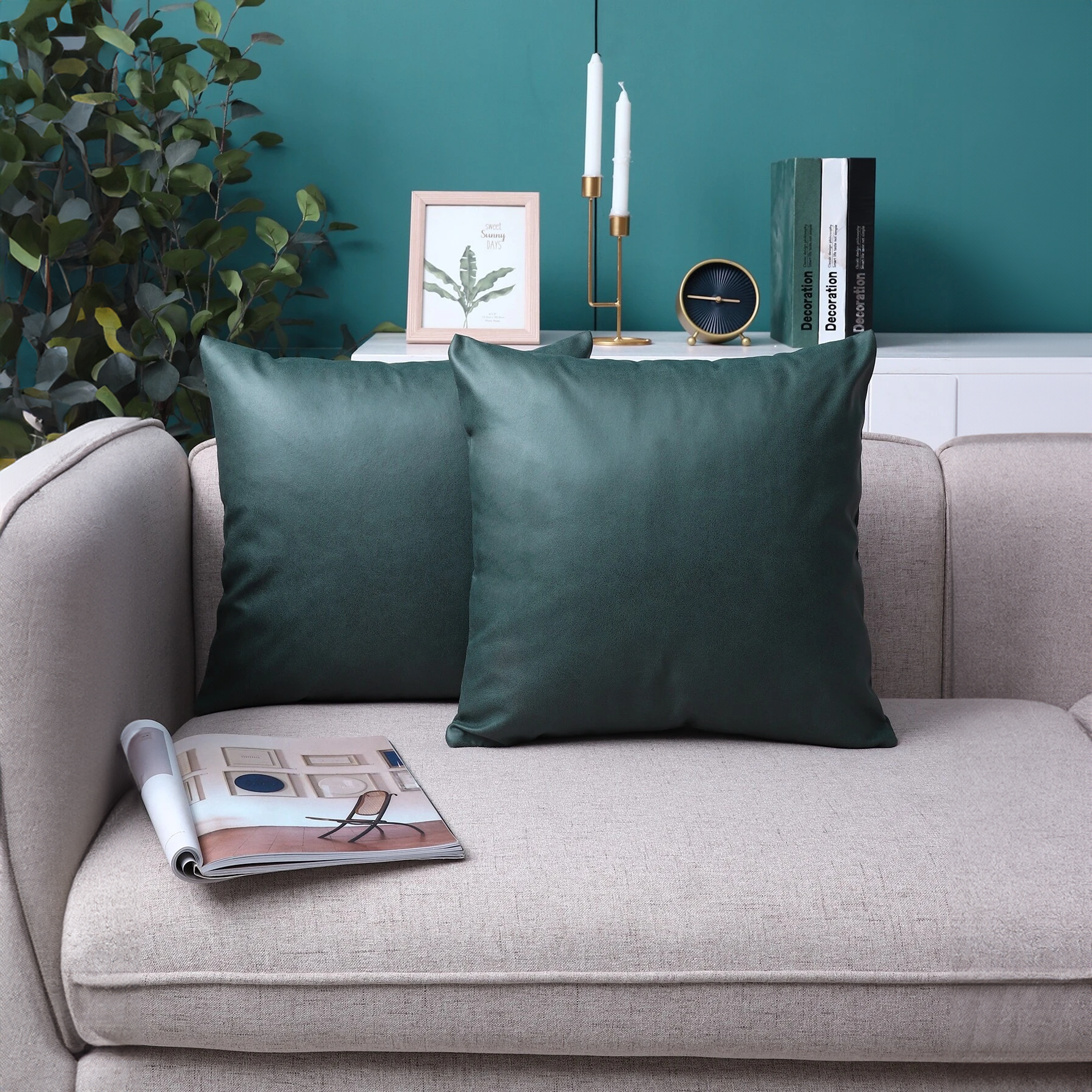 اكياس مخدات غطاء وسادة PU سادة بدون حشو جلد صناعي للأريكة والسرير (بدون حشو) - أخضر 1 قطعة