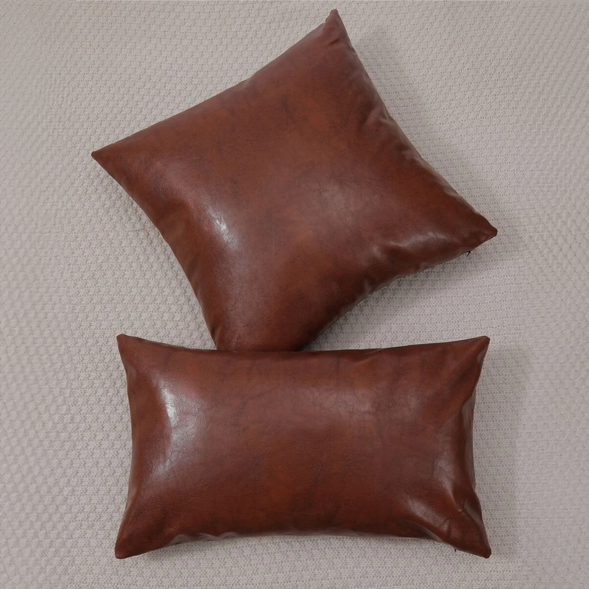 اكياس مخدات غطاء وسادة PU سادة بدون حشو جلد صناعي للأريكة والسرير (بدون حشو) - بني 1 قطعة