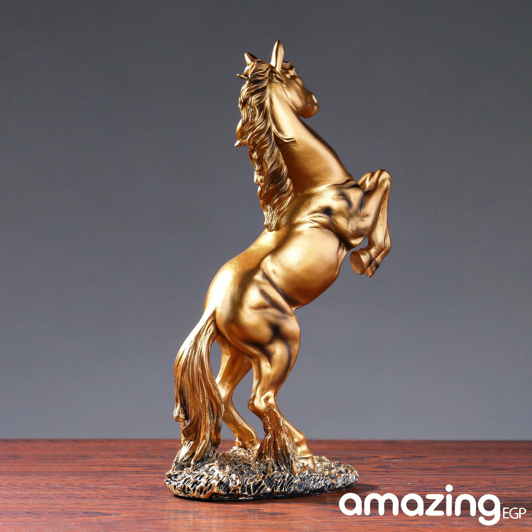 حصان قائم من الراتنج بارتفاع 30.5 سم، تمثال فني على شكل حصان لتزيين المنزل والمكتب ورف الكتب وخزانة  (ذهبي)