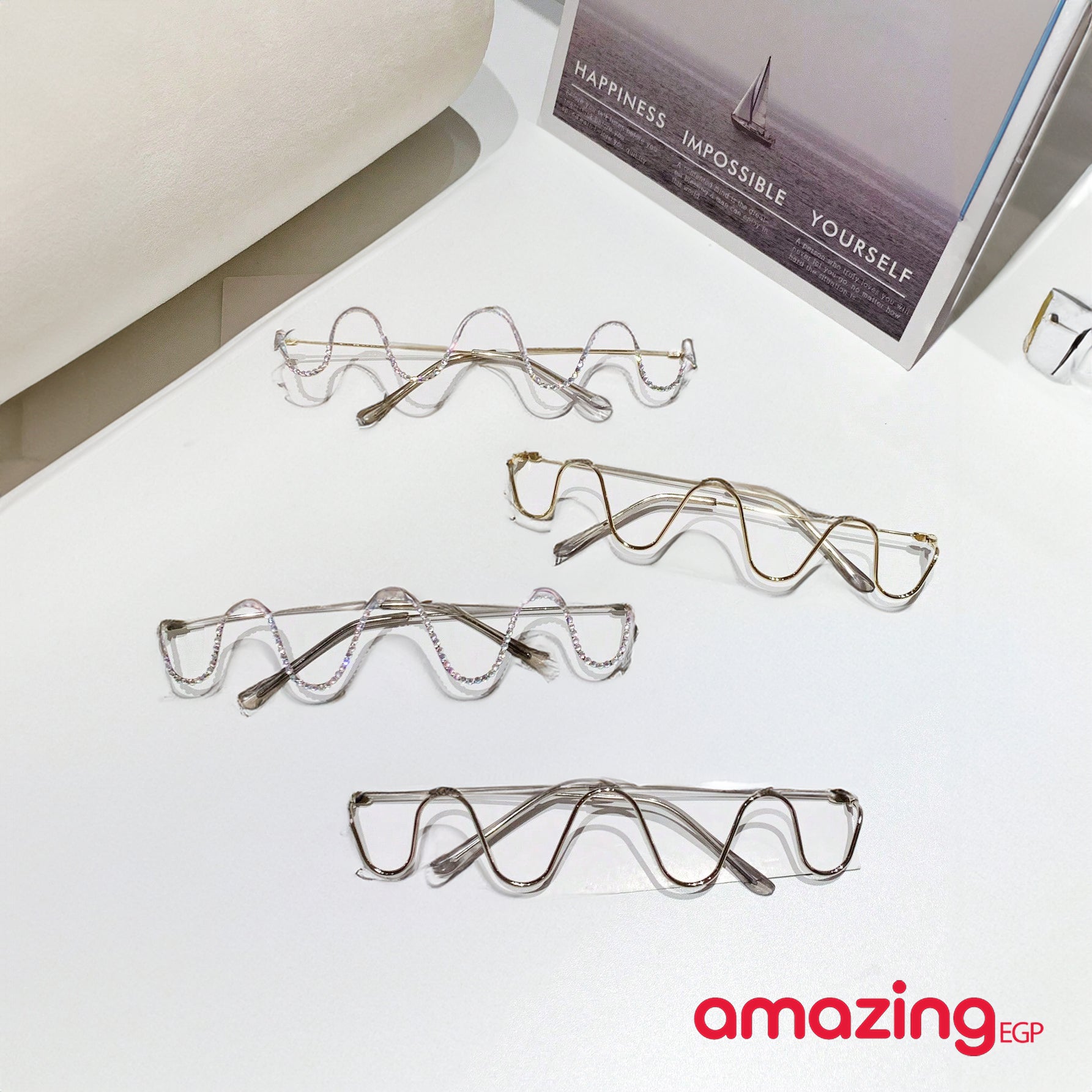 نظارات نساء إطار إطار نظارة عصري مزين بحجر الراين المعدني قطعة واحدة غير منتظم ، مناسب للتصفيف والتقاط الصور