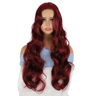 شعر مستعار أحمر مموج للنساء، شعر مستعار صناعي طويل مجعد، جزء متوسط من المنتصف باروكات بمظهر طبيعي [67 سم] (عنابي اللون)