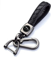 سلسلة مفاتيح معدنية مزينة بشعار سيارة من الجلد الاصلي لسيارة جاكوار للنساء والرجال (اسود) (جاكوار)