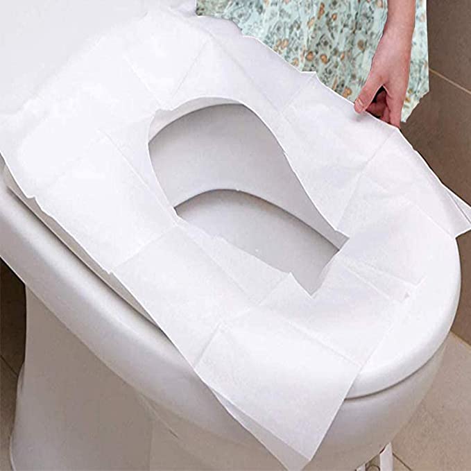 غطاء مقعد مرحاض للاستعمال مرة واحدة، مجموعة من 10 قطع في العبوة تتضمن ورق مرحاض للسفر والتخييم والحمام