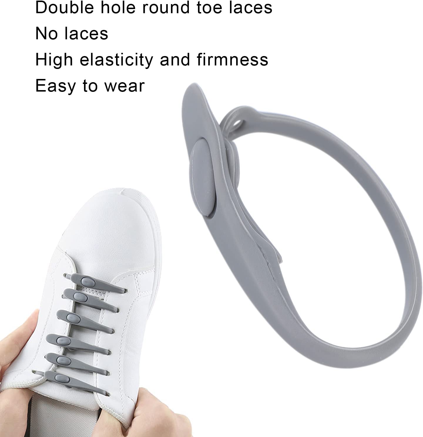 أربطة حذاء مطاطية غير قابلة للربط 14 قطعة/المجموعة أربطة حذاء من السيليكون تعمل في جميع الأحذية - رمادي