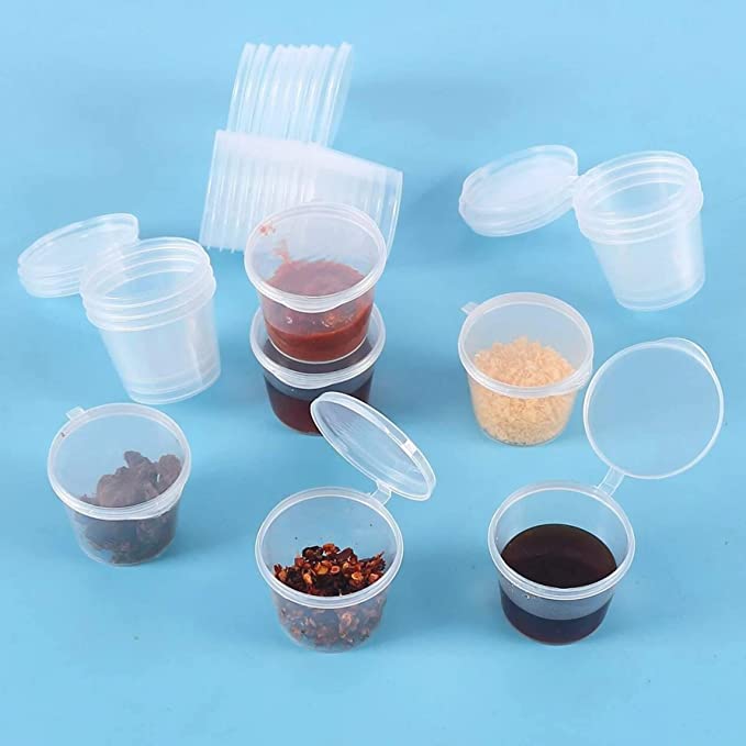 اكواب صغيرة 30 مل 20 كوب ميكروويف - حاويات صلصات بلاستيكية شفافة متينة  عينات يمكن التخلص منها للتوابل او للزينة