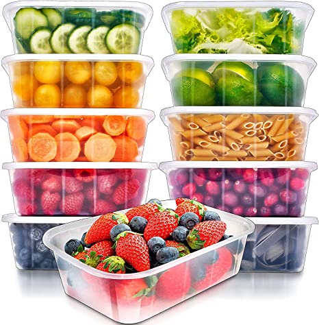 عبوات الميكروويف [10 عبوات] أوعية تخزين بلاستيكية للأطعمة مع أغطية ، إعادة استخدام ، آمن في الثلاجة ، ميكروويف ، غسالة صحون آمنة (750