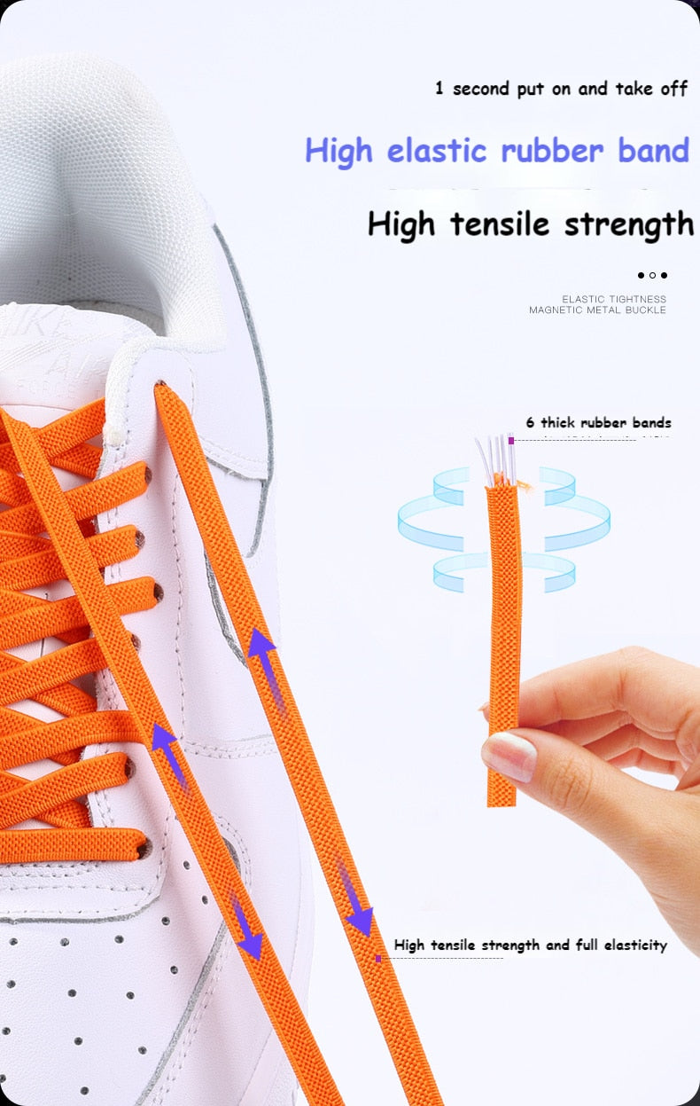 اربطة حذاء استك بدون ربط مع قفل مغناطيسي، مقاس واحد - برتقالي